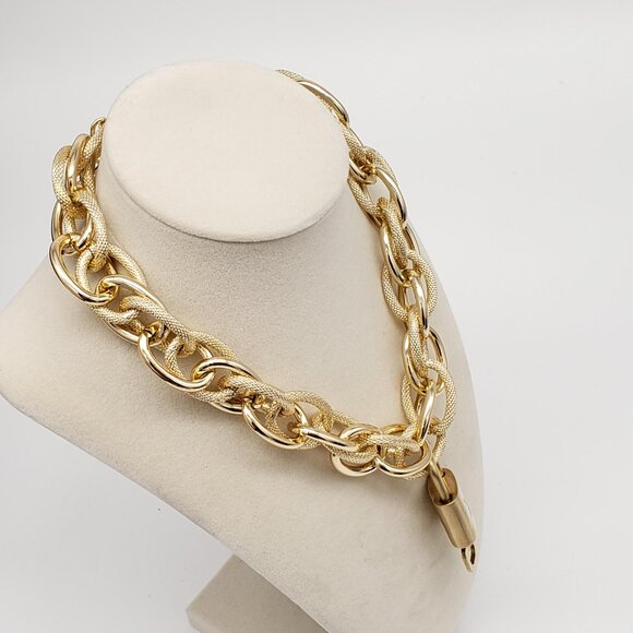 Authentic Louis Vuitton Gold Padlock w/ Unbranded Fashion Geometry Necklace - Picture 2 of 7